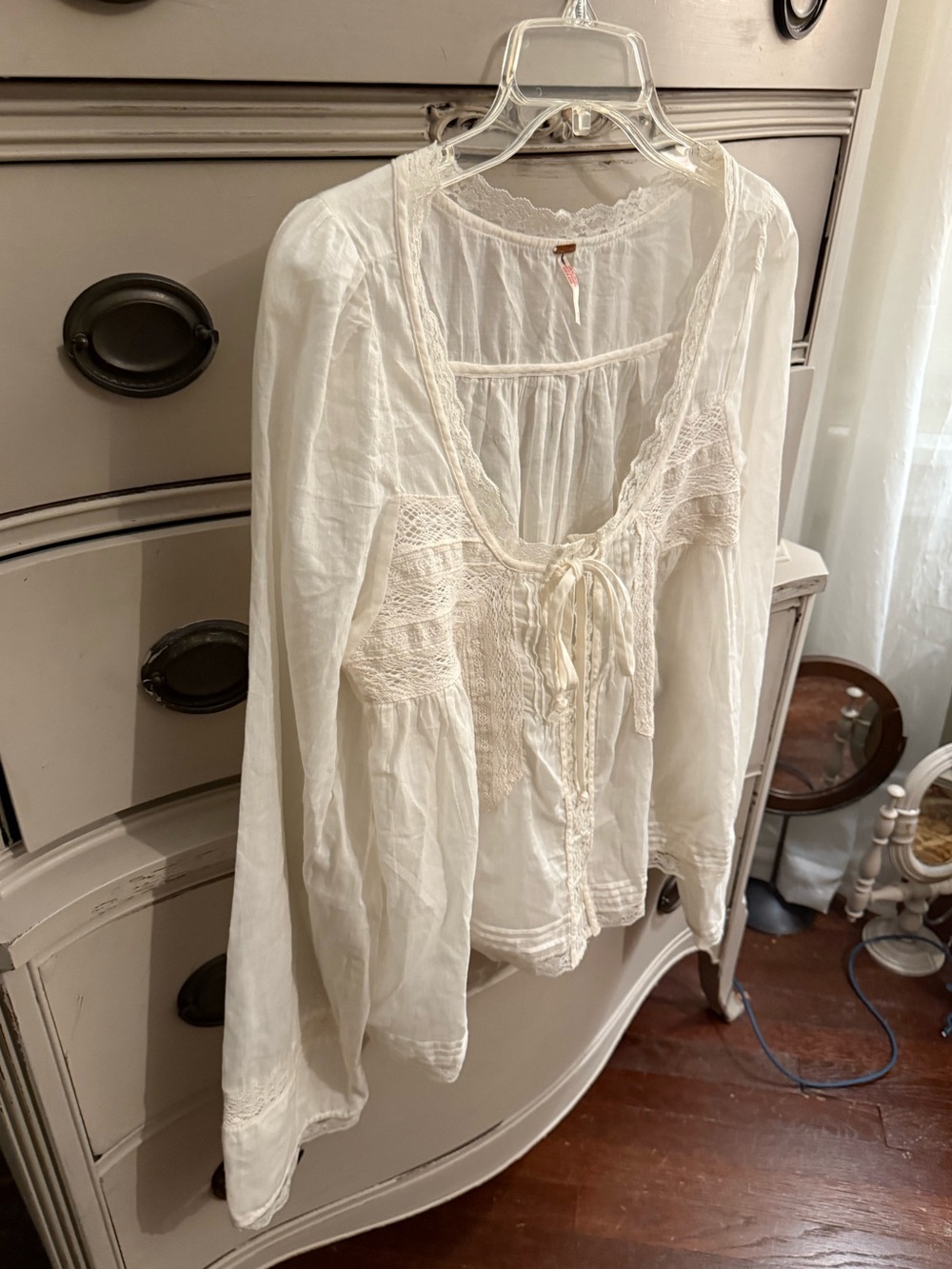 Free People Cream Lace-Trim Peasant Blouse - Picture 10 of 13